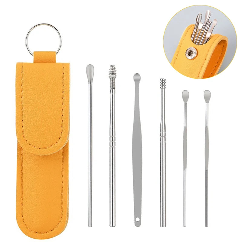 6pcs Stainless Steel Ear pick cleaning kit Clean your ear wax cleaner removal tool cleaner ear sticks Clean Tool Kit Care EBHL04