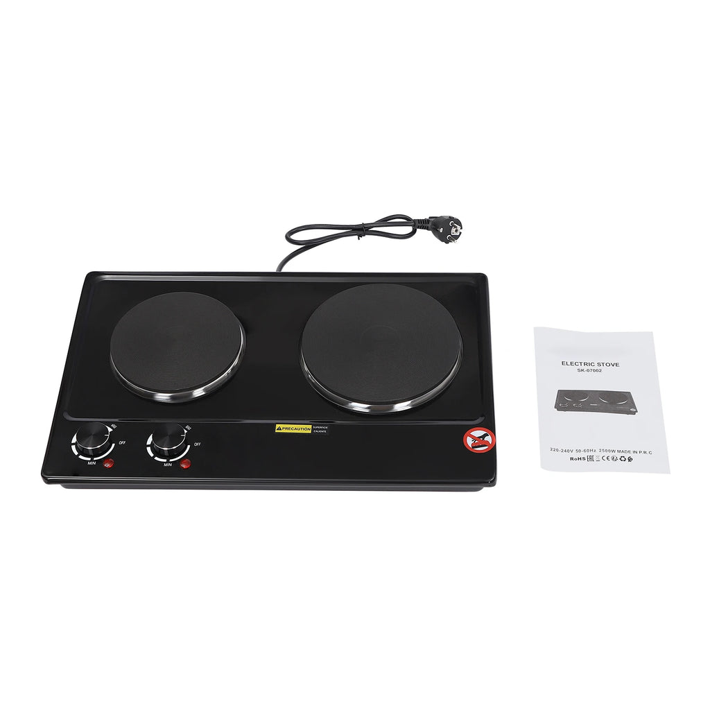2500W Double-Burner Electric Stove Electric Hob Cooker with 2 Plate Adjustable Firepower 220-240V for Cooking Food