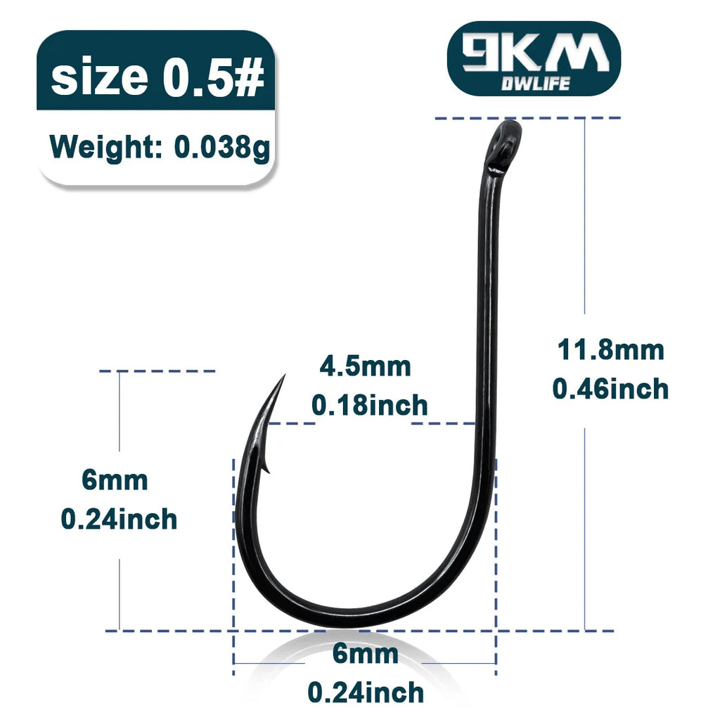 9KM Chinu Hooks 50~100Pcs Single Fishing Circle Hook Black High Carbon Steel for Saltwater Freshwater Porgy Bream Grouper