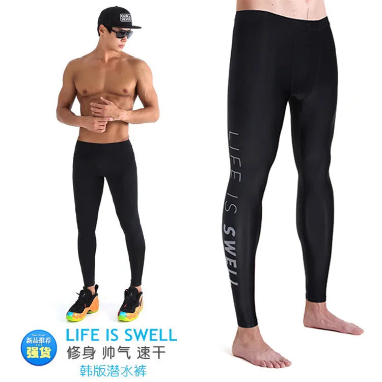Man Quick drying sun protection pure black letter diving and surfing waterproof female capris nylon hot spring swimming pants Secondary image