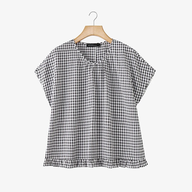 Women Summer Plaid Checked Blouse ZANZEA 2026 Fashion O Neck Short Sleeve Tops Casual Loose Holiday Shirt Elegant Work Blusas