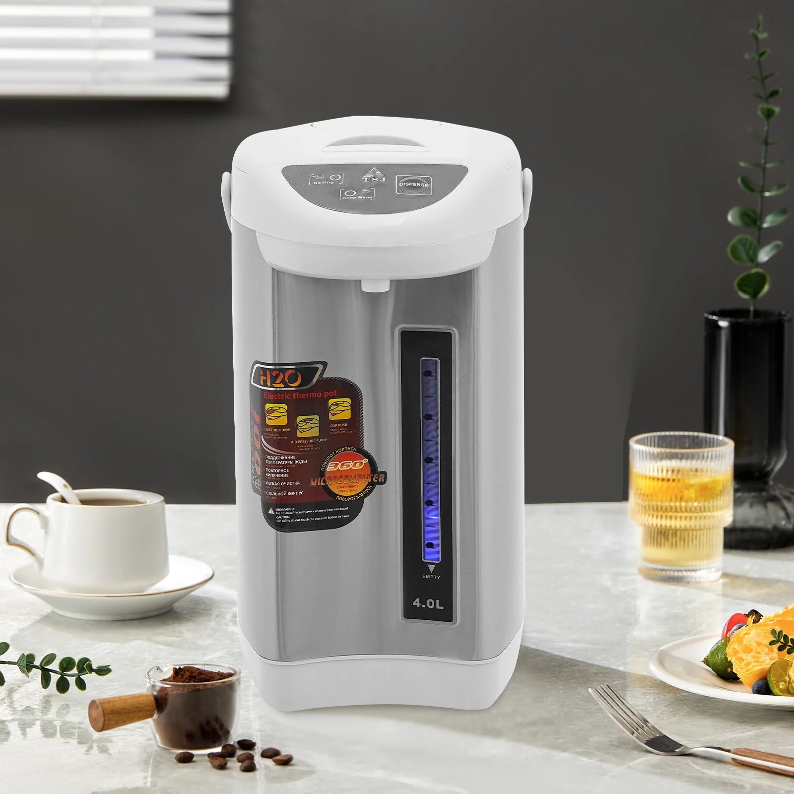 4L Electric Water Boiler & Warmer, 750W Stainless Steel Hot Water Dispenser with 3 Dispensing Modes, 90°C Keep-Warm