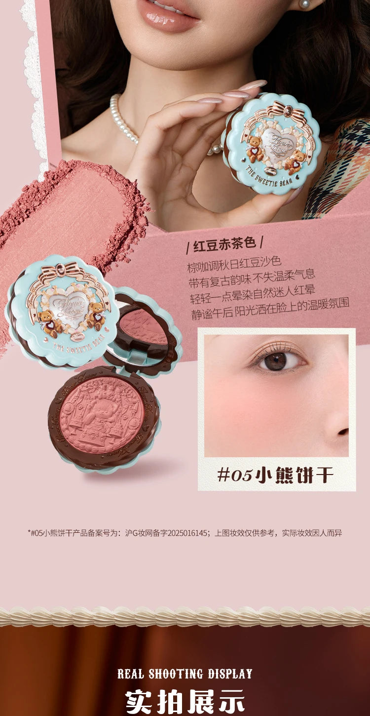 Flower Knows The Sweetie Bear Collection Satin embossed blush Lasting Matte Puffing Natural Brightening Facial Cosmetics 5g