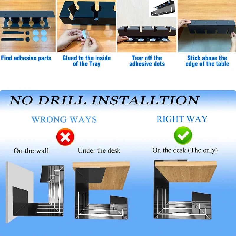 Under Desk Cable Management Tray No Drill Steel Desk Cable Management Tray with Wire Organizer and Desk Cord Organizer