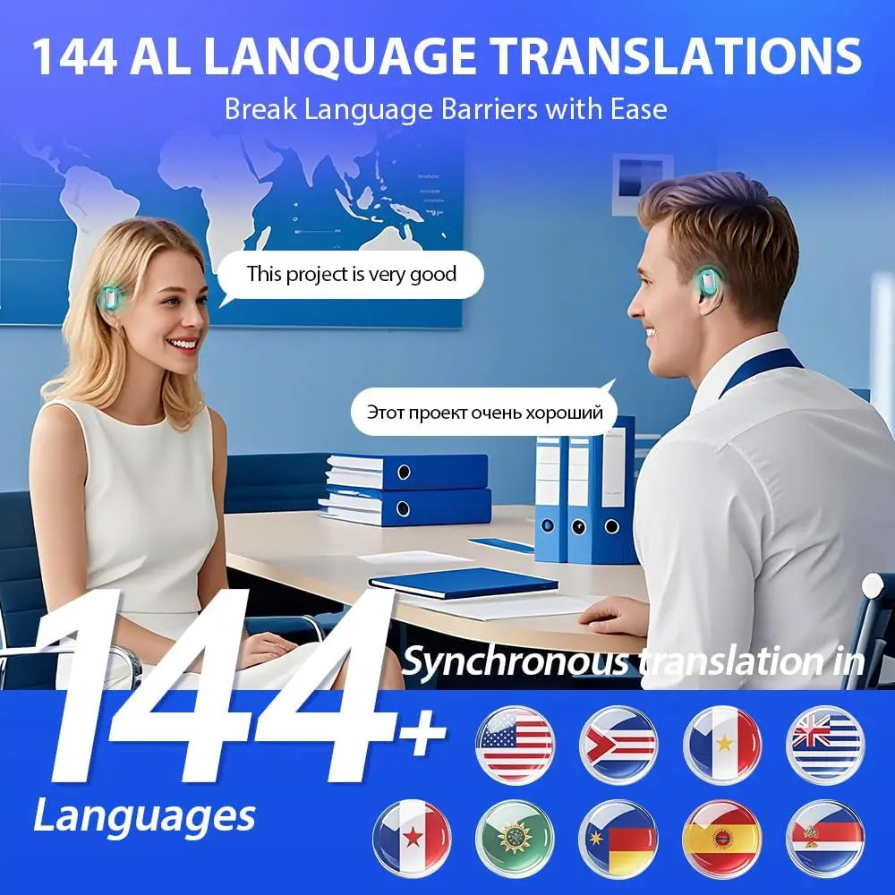 UYUXIO Real Time Translation Wireless Earbuds with 144 Language OWS LCD Touch Screen Earphone AI Language Headphone for Business Secondary image