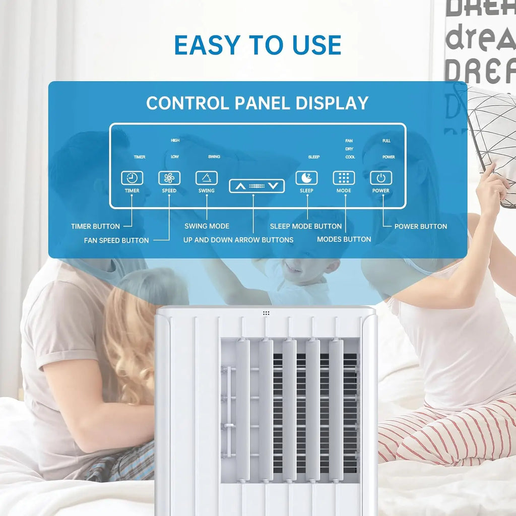 3-in-1 9000 BTU Portable Air Conditioner,Efficient Cooling,Dehumidifier 42L/day,Fan 2 Speed,Digital Display,Remote Control
