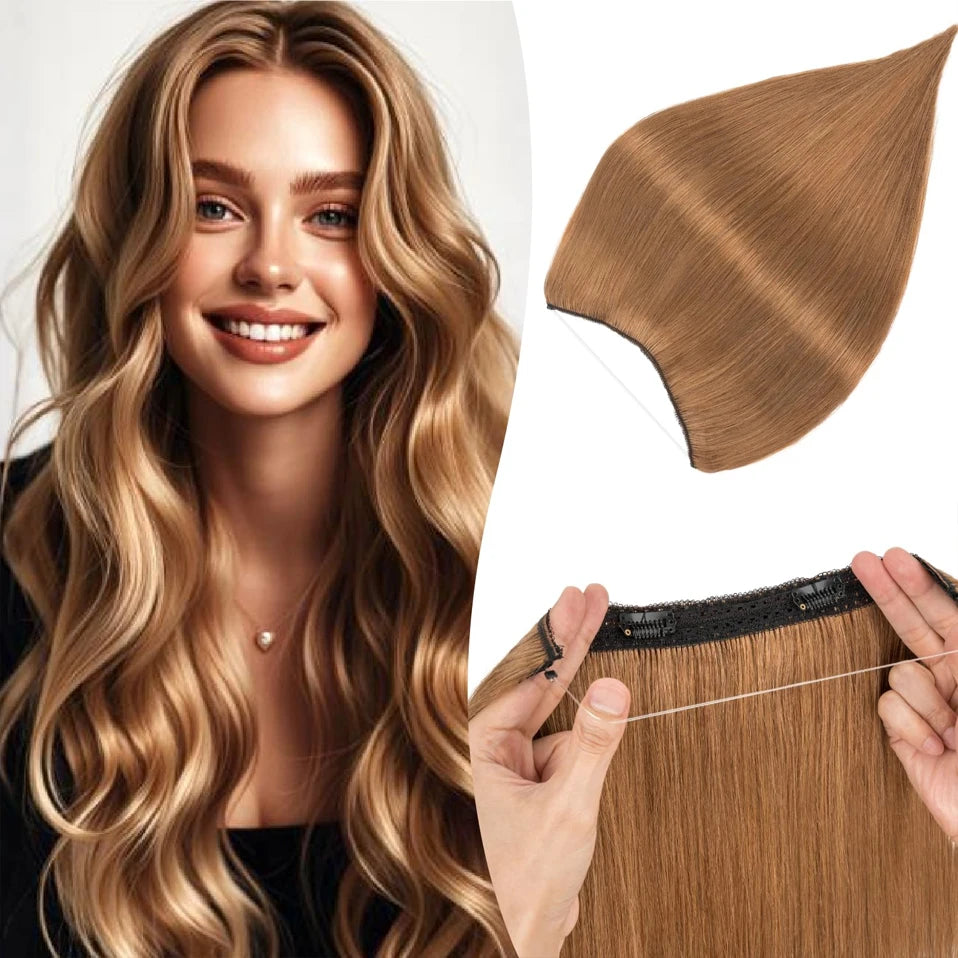 TESS Wire Hair Extensions Invisible Straight Wire Remy Human Hair Extensions with Transparent Line Clip In Hair Weft For Women