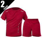 2-Piece Men's Summer Quick drying Sports Suit Loose And Breathable Short Sleeved T-shirt Running And Fitness Black Pocket Shorts