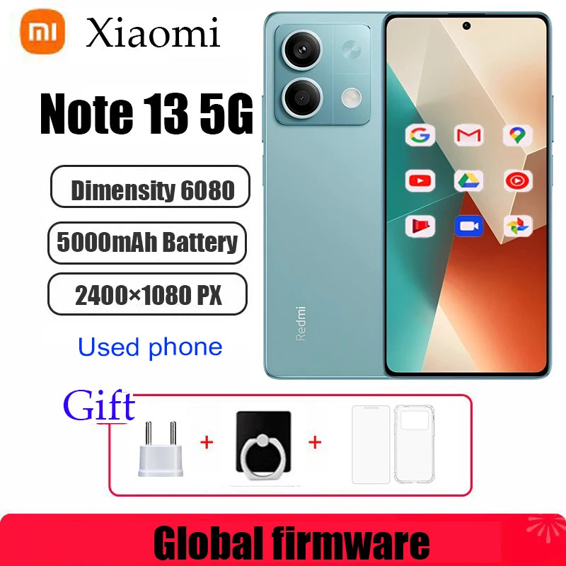 Global firmware  Xiaomi Redmi Note 13 5G Smartphone 128GB 256GB ROM Dimensity 6080 6.67'' AMOLED Screen 5000mAh 33W used phone Main image