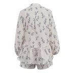 Casual Beige Print Women's Two Pieces Set Fashion Stand Collar Wrist Sleeve Ruffled Shirts And High Waisted Shorts Suit Woman