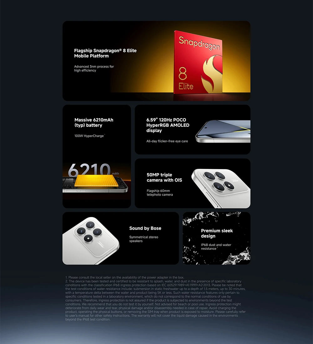 Global Version POCO F8 Pro 5G 6.59" Snapdragon® 8 Elite Mobile Platform 6210mAh 100W HyperCharge 50MP camera NFC IP68 XIaomi