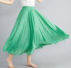 new 2020 Women Linen Cotton Long Skirts Elastic Waist Pleated Maxi Skirts Beach Boho Vintage Summer Skirts Faldas Saia