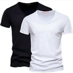 Spring Summer Cotton T Shirts Men 2025 Simple VNeck Stretch Solid New Tops Clothing Casual Tshirt Man Streetwear Cool Tee Shirts