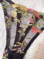 Yimunancy Floral Embroidery Lingerie Set Women Sheer 2-Piece Boho Bra + Panty Underwear Set Intimates