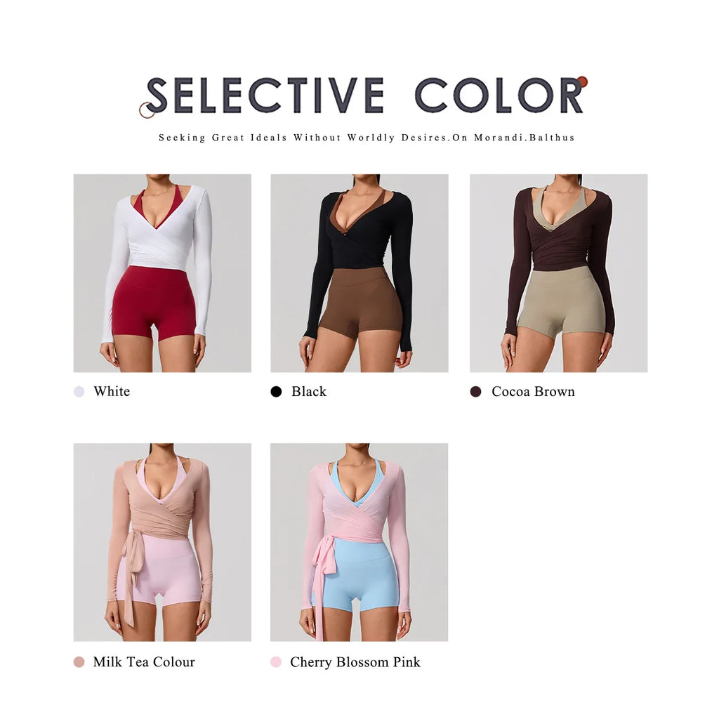New Summer Women's Yoga Long Sleeve One Piece Strap Yoga Clothing Female Training Premium Ballet Wrap TopsWoman Gym Sports Top