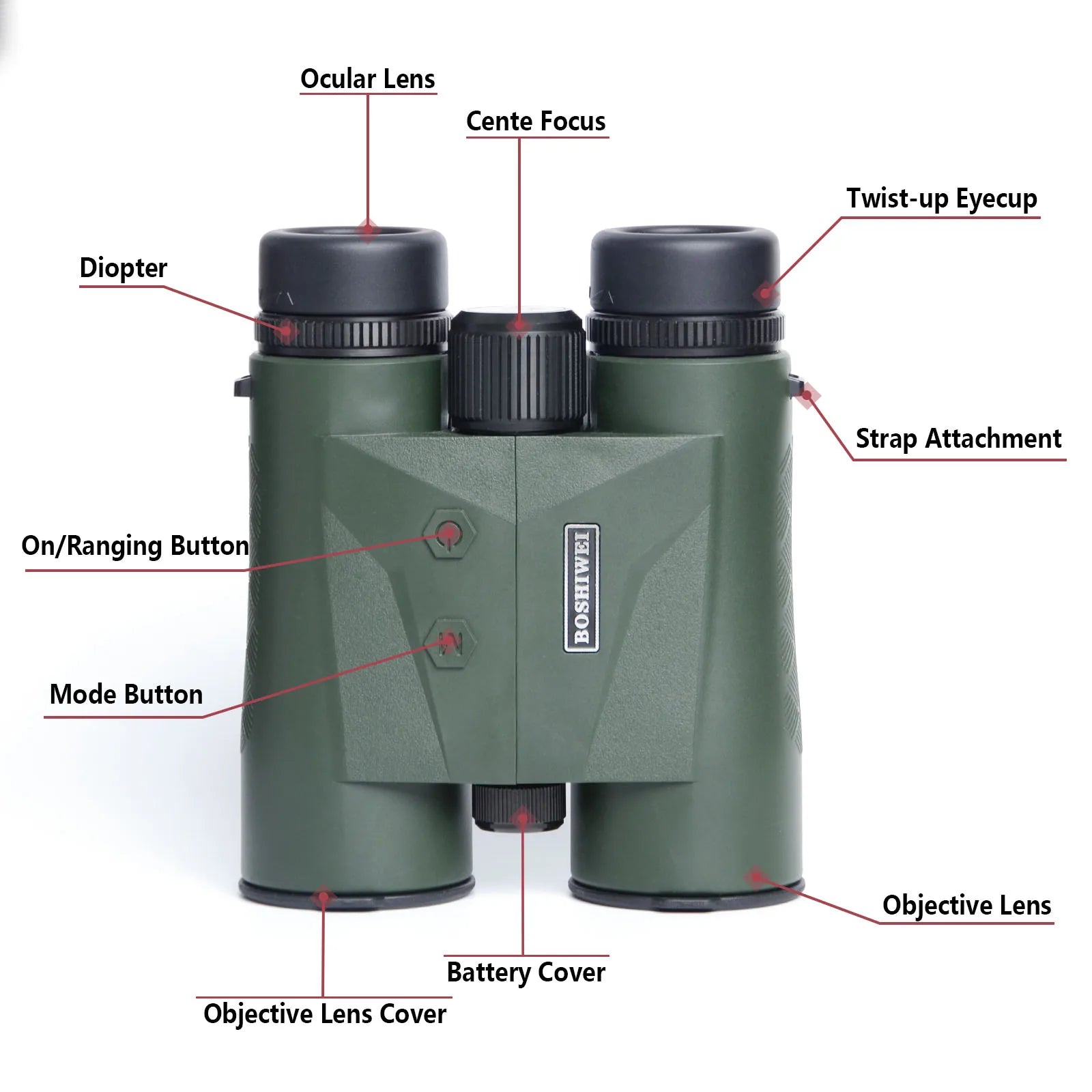 BOSHIWEI 10x42 HD Binoculars with Laser Rangefinder IPX7 Waterproof Ergonomic Design for Long Time Outdoor Viewing and Measuring