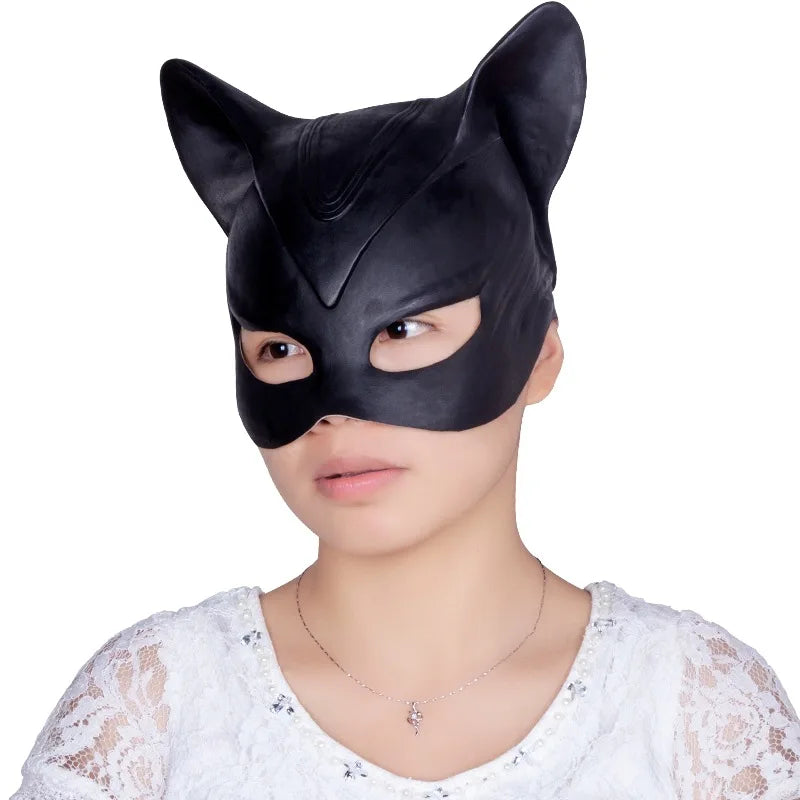 Sexy Cat Woman Selina Kyle Latex Mask Superhero Movie Cosplay Costume Halloween Party Masks