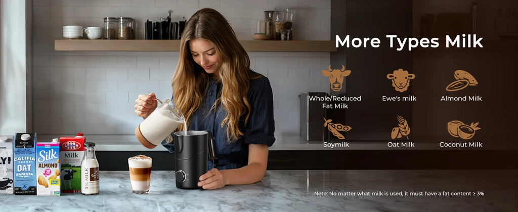 Milk Frother and Steamer, 8-in-1 Electric Frother for Coffee, 400ml Large Capacity Detachable Milk Steamer Dishwasher Safe