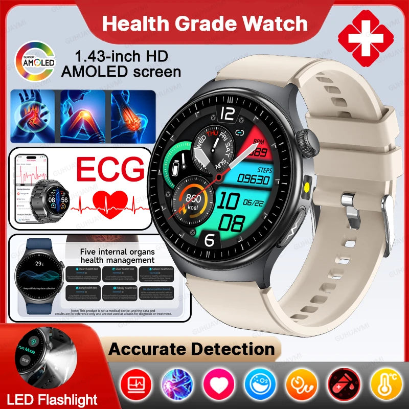 New Accurate ECG Smart Watch Blood Lipids Five Viscera Health Check Body Temperature BT Call Sports Smart Watches For Men 2026
