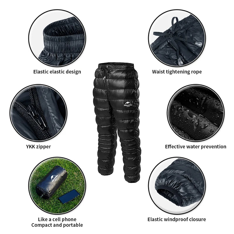 Naturehike Goose & Duck Down Pants Women Men's Winter Hiking Pants Outdoor Skiing Camping Trekking Thicken Waterproof Trousers