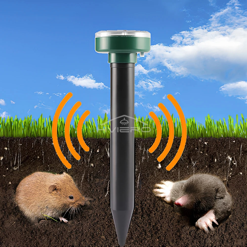 4/8X Solar Repeller Powered Ultrasonic Sonic Mouse Mole Pest Rodent Repellent Vibration Wave Yard Outdoor Garden Lawn Farm Field