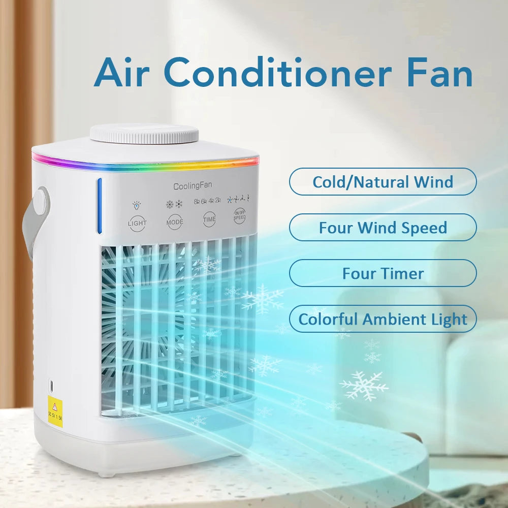 Portable Air Conditioner with Colorful Atmosphere Light Water Cooling Fan USB Table Fan 700ml Water Tank Desktop Fan Humidifier Main image