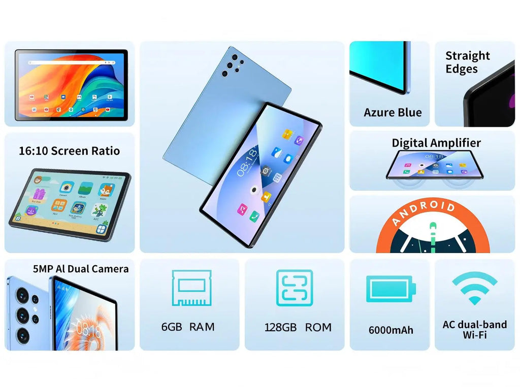 2025 New 10.1 Inch Octa Core Android Tablets 6GB RAM 128GB ROM 4G Dual SIM Network AI Speed-up Tablet Bluetooth WiFi 6000mAh