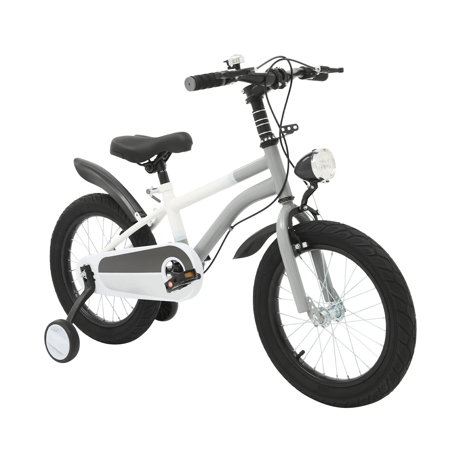 16 Inch Children's Bicycle Carbon Steel Mountain Bike with Auxiliary Wheels & LED Light for 5-8 Years Old,Height Adjustable,60Kg