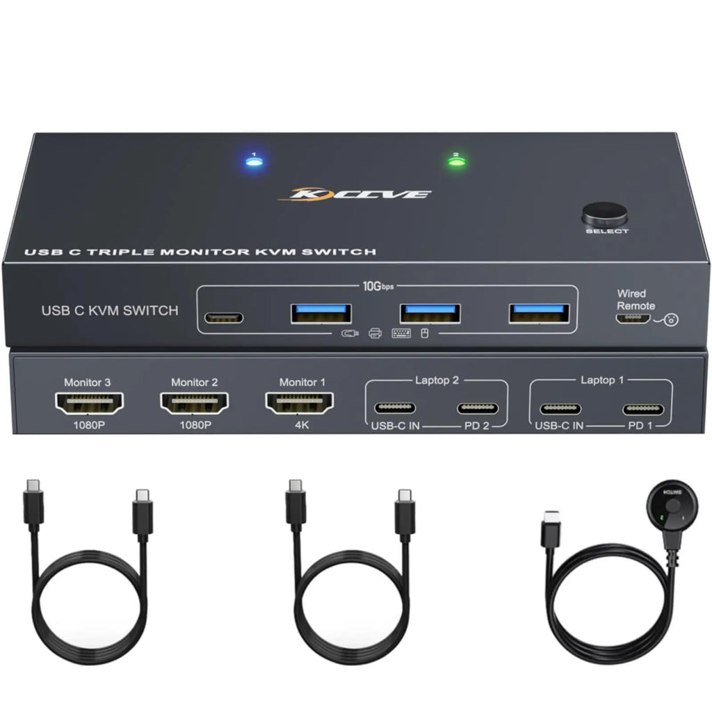 USB-C Docking Station Triple/Dual Monitor KVM Switch 4K 1080P@60Hz,USB C KVM Switch 3/2 Monitors 2 Laptops For Windows /Mac OS