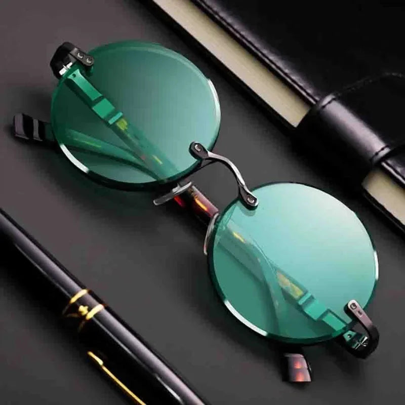 Fashion Classic Rimless Sunglasses Women Men Crystal Dark Green Lens Sun Glasses Retro Round Glasses Outdoor Driving Eyeglasses Secondary image