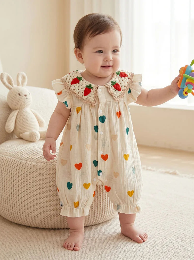 MILANCEL Summer Baby Rompers 0-24M Sweet Love Toddler Jumpsuit Thin Ventilate Infant Clothes Carrot Girls One Piece