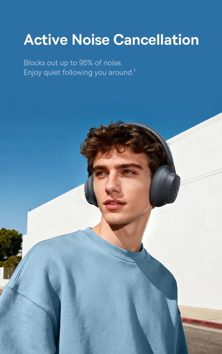 Baseus Bass BH1 NC Lite ANC Wireless Headphones 95% Noise Cancelling Headsets Headphone Bluetooth 6.0 80H Over Ear Earphones
