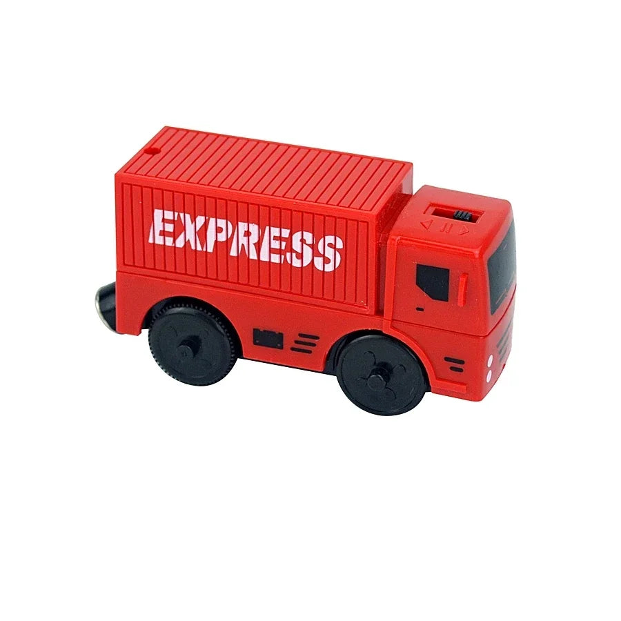 Magnetic Electric Train Car Locomotive Wooden Track Slot Diecast Railway With Two Carriages Train Wood Kid Toy Biro Leduo Track