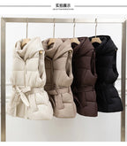 Women's Quilted Puffer Vest Thicken Warm Winter Hooded Coat Solid Color Sleeveless Padded Outwear Cropped Button Zip Up Coat