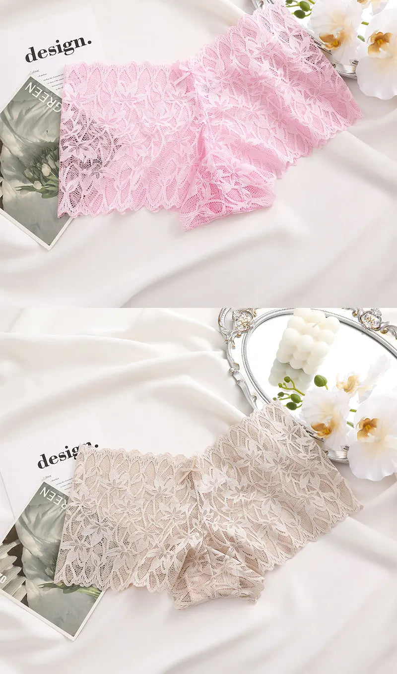 FINETOO 2Pcs Lace Four Shorts Women Low-Rise Panties Floral Underwear S-XL Girls Sexy Panties Ladies Lace Underpants Lingerie