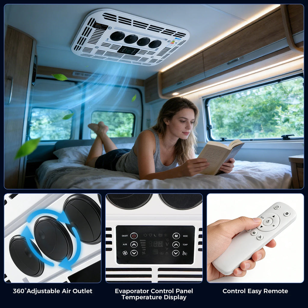 RV Rooftop Parking Air Conditioner 12V/24V DC Electric Cooling Low Noise & 4m³ High Efficiency For Vans, Campers, Motorhomes
