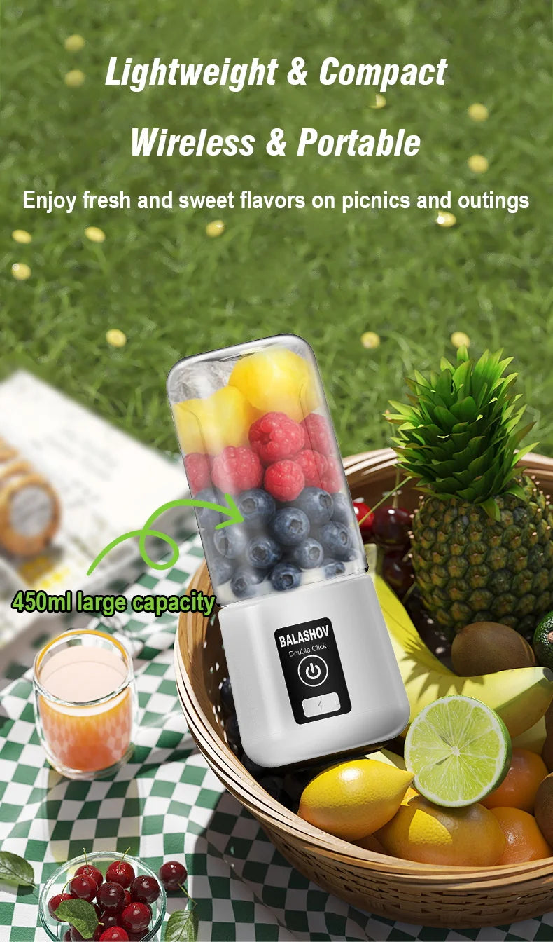 Portable Juicer Blender 450ml Juice Maker USB Rechargeable Lemon Orange Fruit Juicing Cup Electric Juice Machine Travel Juicers
