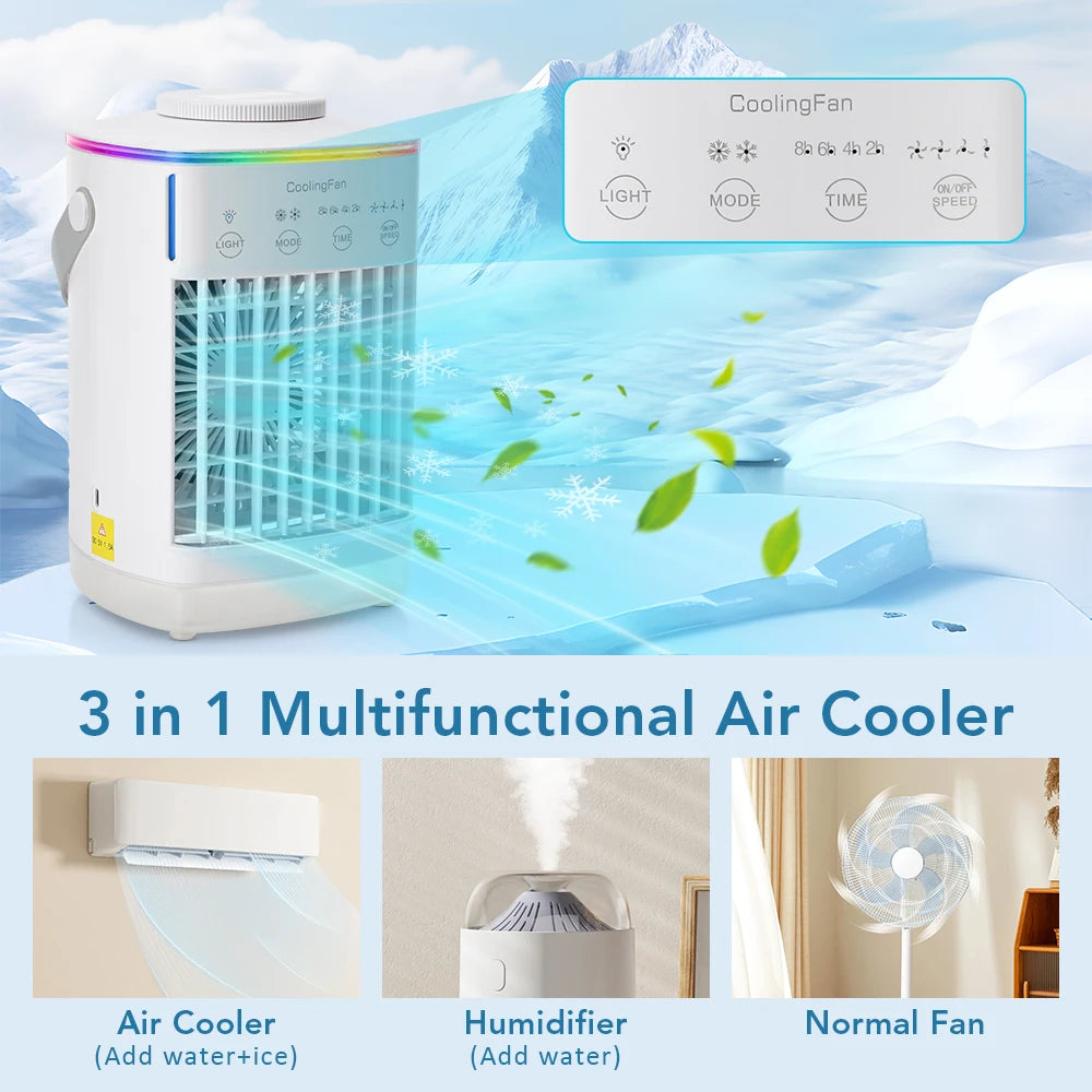 Portable Air Conditioner with Colorful Atmosphere Light Water Cooling Fan USB Table Fan 700ml Water Tank Desktop Fan Humidifier Secondary image