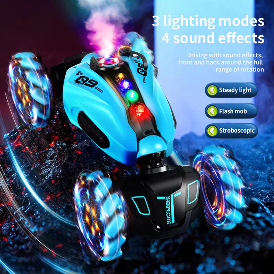 4WD RC Drift Car With Music Led Lights 2.4G Gesture Radio Remote Control Spray Stunt Car 360° Rotating Climbing Car Toys Gift