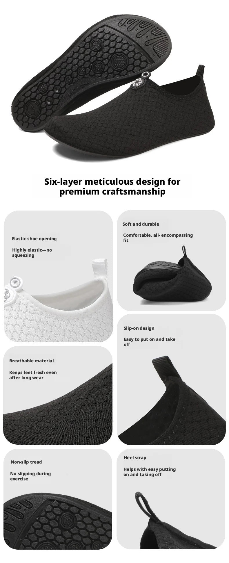 Black Water Shoes Unisex Quick Dry Non-Slip Aqua Shoes Breathable Beach Swimming Diving Wading Sneakers for Men Women Outdoor Sp