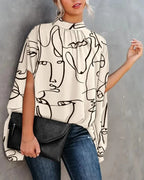 Casual Loose Women's Blouse Fashion Batwing Sleeve Print O-neck Shirts Top Spring Summer Office Lady Blouses Elegant Tops 2024