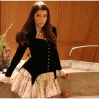 Club Floral Print Patchwork Women's Dress Sexy Long Flare Sleeve V-neck Female Mini Dresses 2026 Spring Summer Pearl Lady Robe