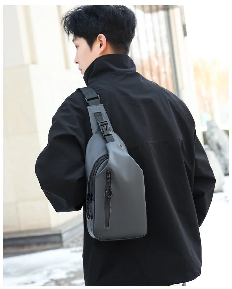 Men Bag Fashion New Solid Color Men Chest Bag Outdoor Casual Fashion One Shoulder Crossbody Bag Nylon USB Charging Shoulder Bags