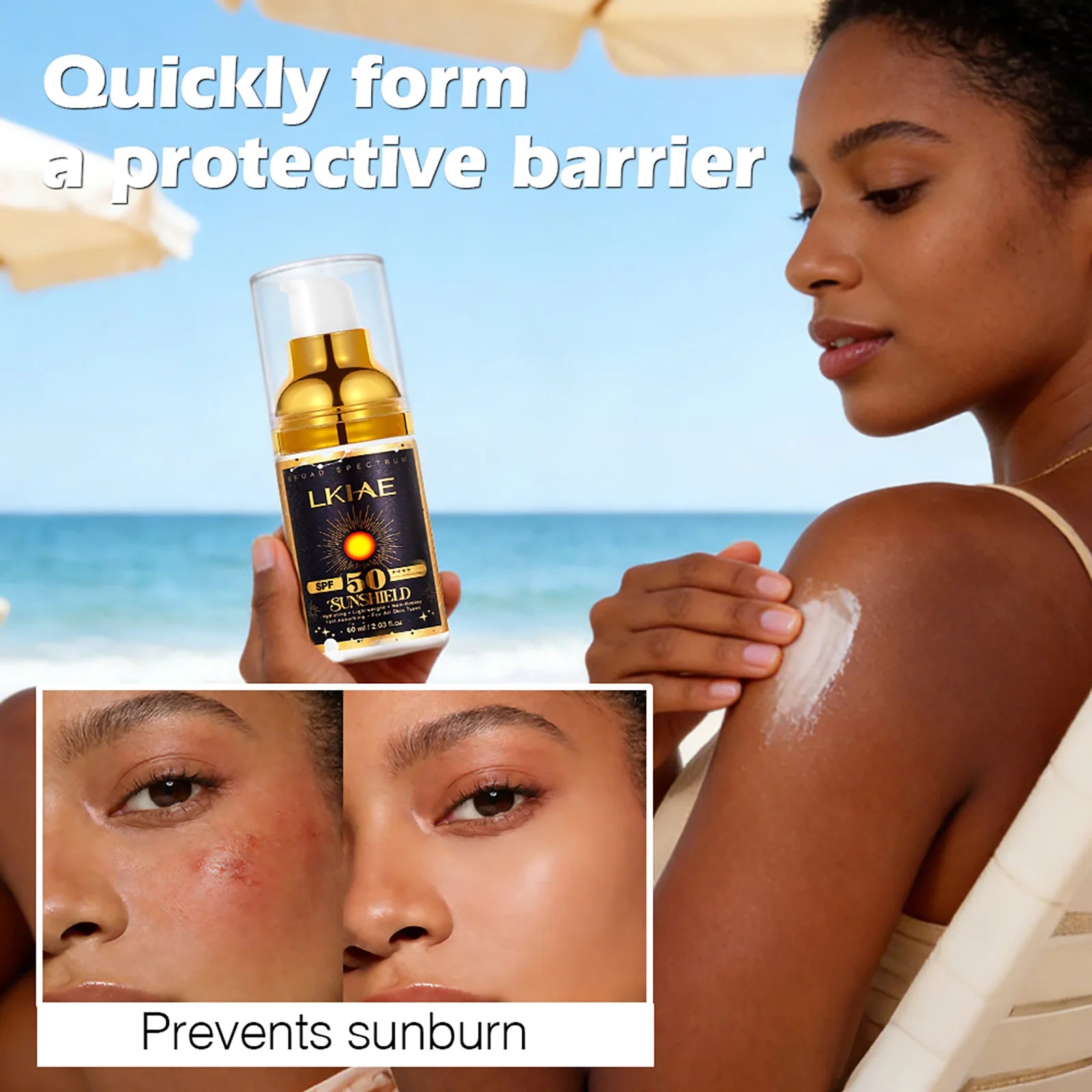 LKIAE Sunscreen, Broad Spectrum SPF 50, UVA/UVB, Lightweight & Non-Greasy, Sunblock, for Face, Body, Non-Comedogenic, 60ml