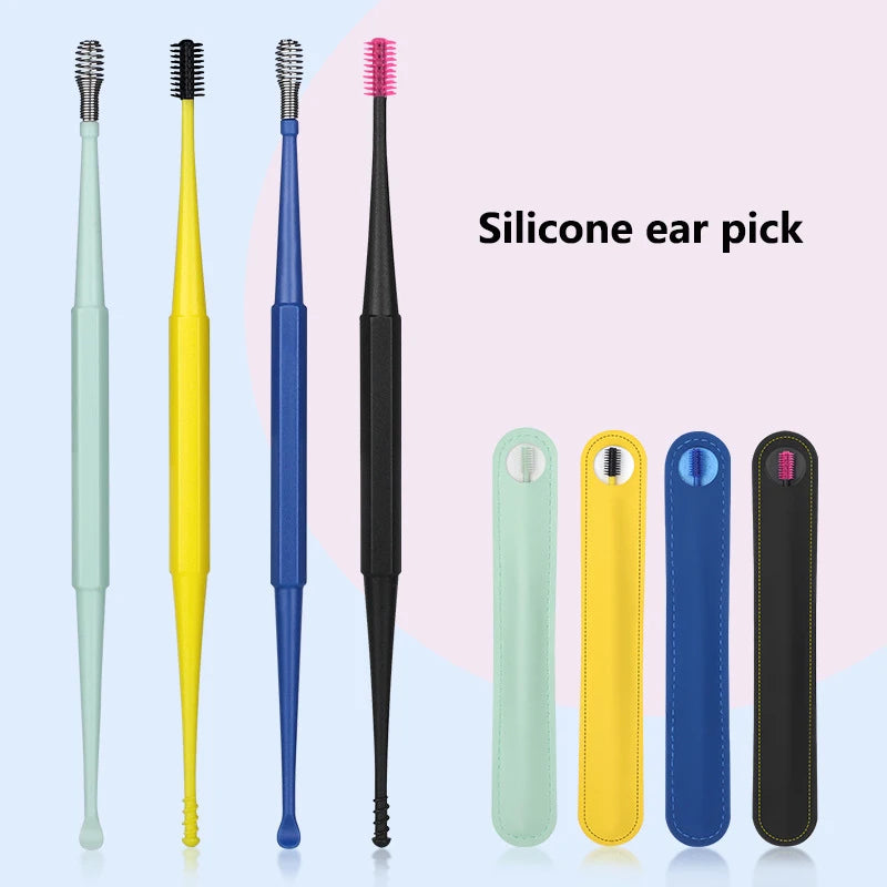 Double-headed spiral silicone ear cleaning swabs set - washable and reusable for ear wax removal and ear cleaning tools