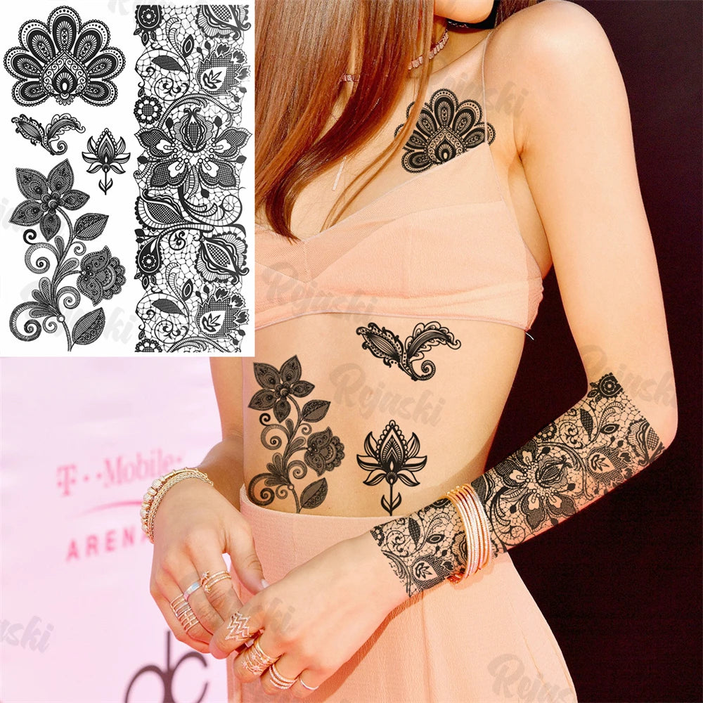 Lotus Henna Mandala Chest Temporary Tattoos For Women Underboob Adult Butterfly Turtle Lion Fake Tattoo Sexy Waterproof Tatoos