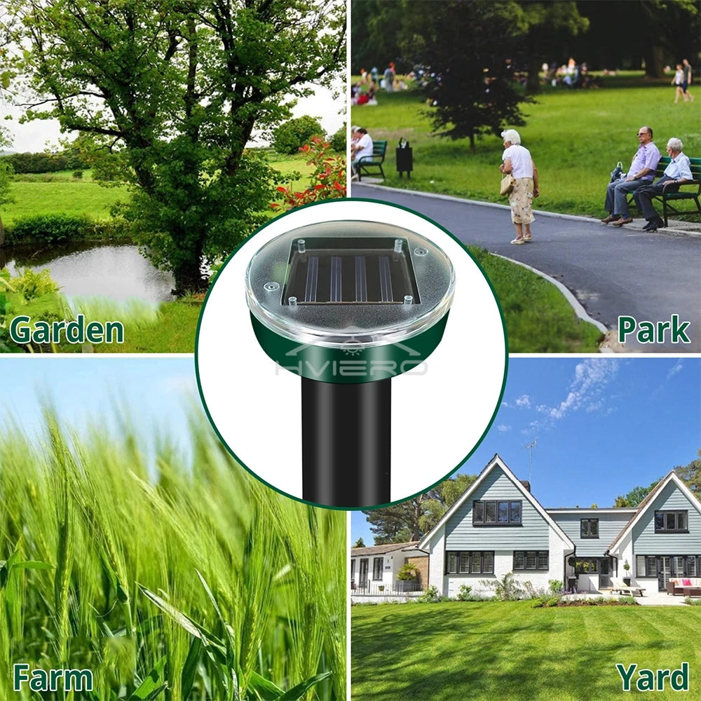 4/8X Solar Repeller Powered Ultrasonic Sonic Mouse Mole Pest Rodent Repellent Vibration Wave Yard Outdoor Garden Lawn Farm Field