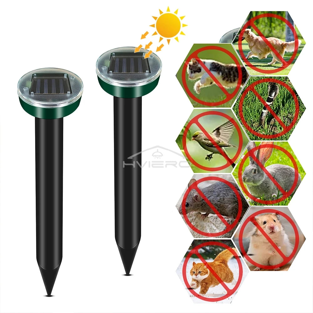 4/8X Solar Repeller Powered Ultrasonic Sonic Mouse Mole Pest Rodent Repellent Vibration Wave Yard Outdoor Garden Lawn Farm Field