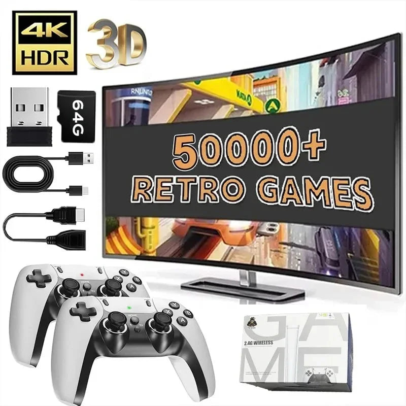4K 64G Retro Game Console: M15 Game Stick with 40000+ Classic Arcade Games, Dual Wireless Controllers 2-Player TV System