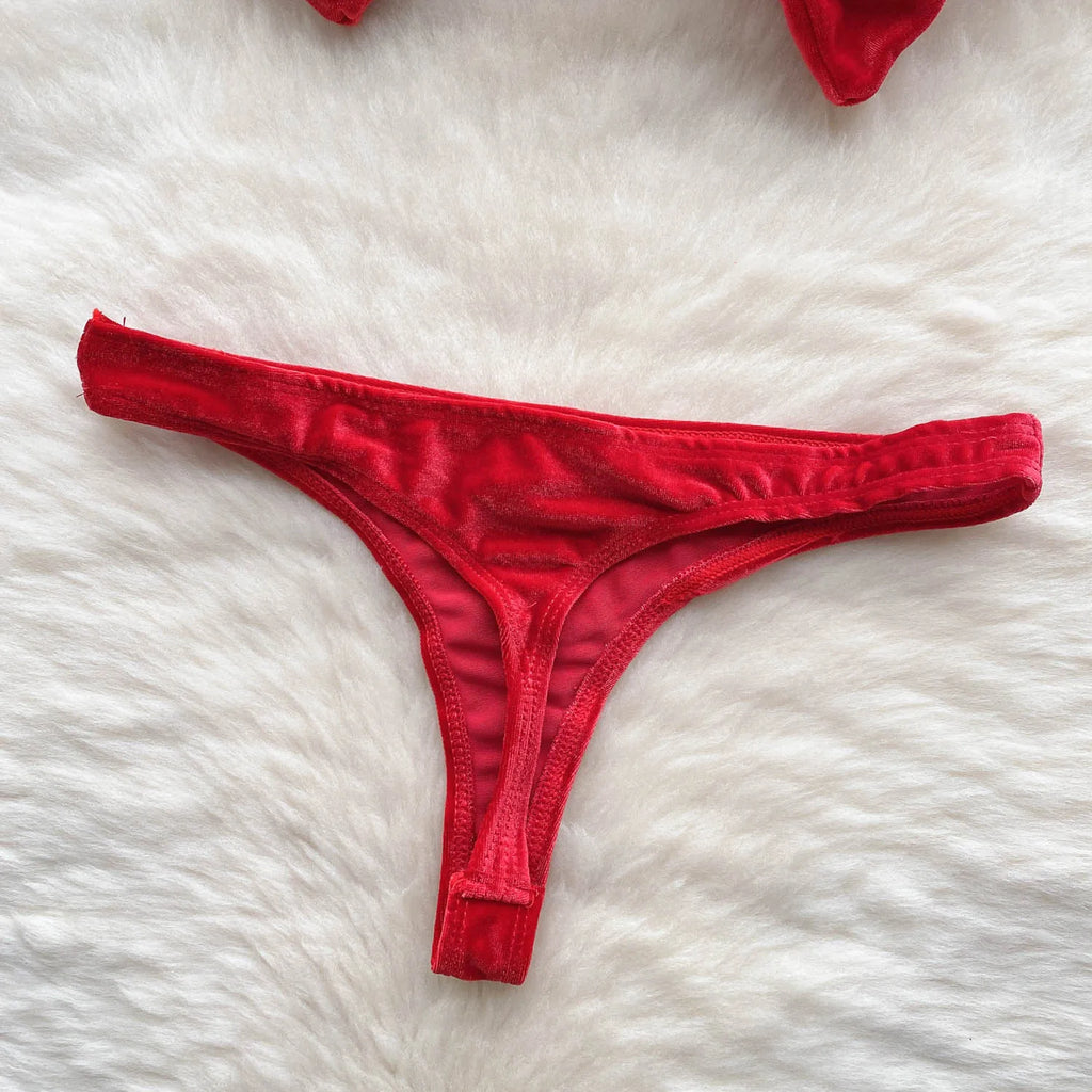SINGREINY Christmas Erotic Lingerie Suits Ladies Strapless Bodycon Short Sleepwear Fashion Velvet Bow Sensual Underwear Sets